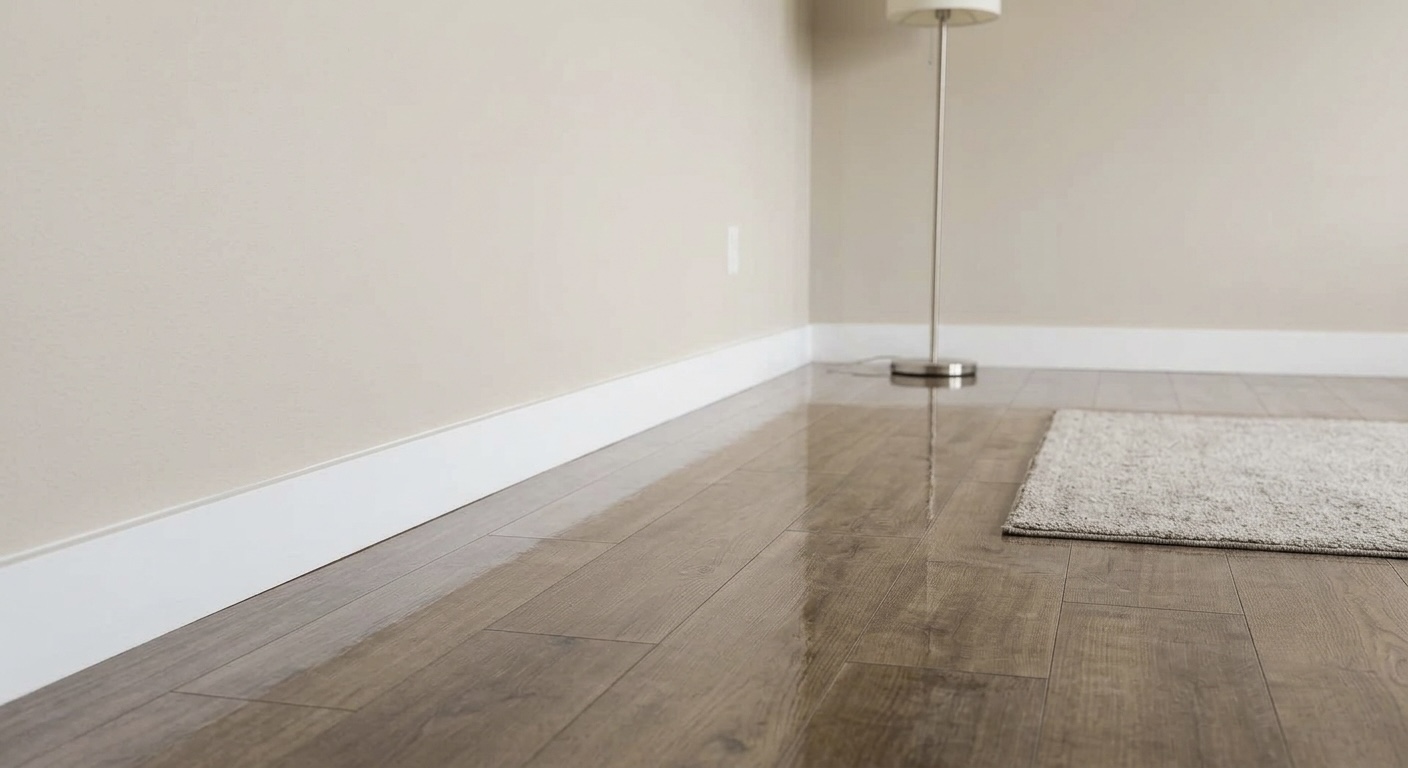Living room floor and baseboards after cleaning
