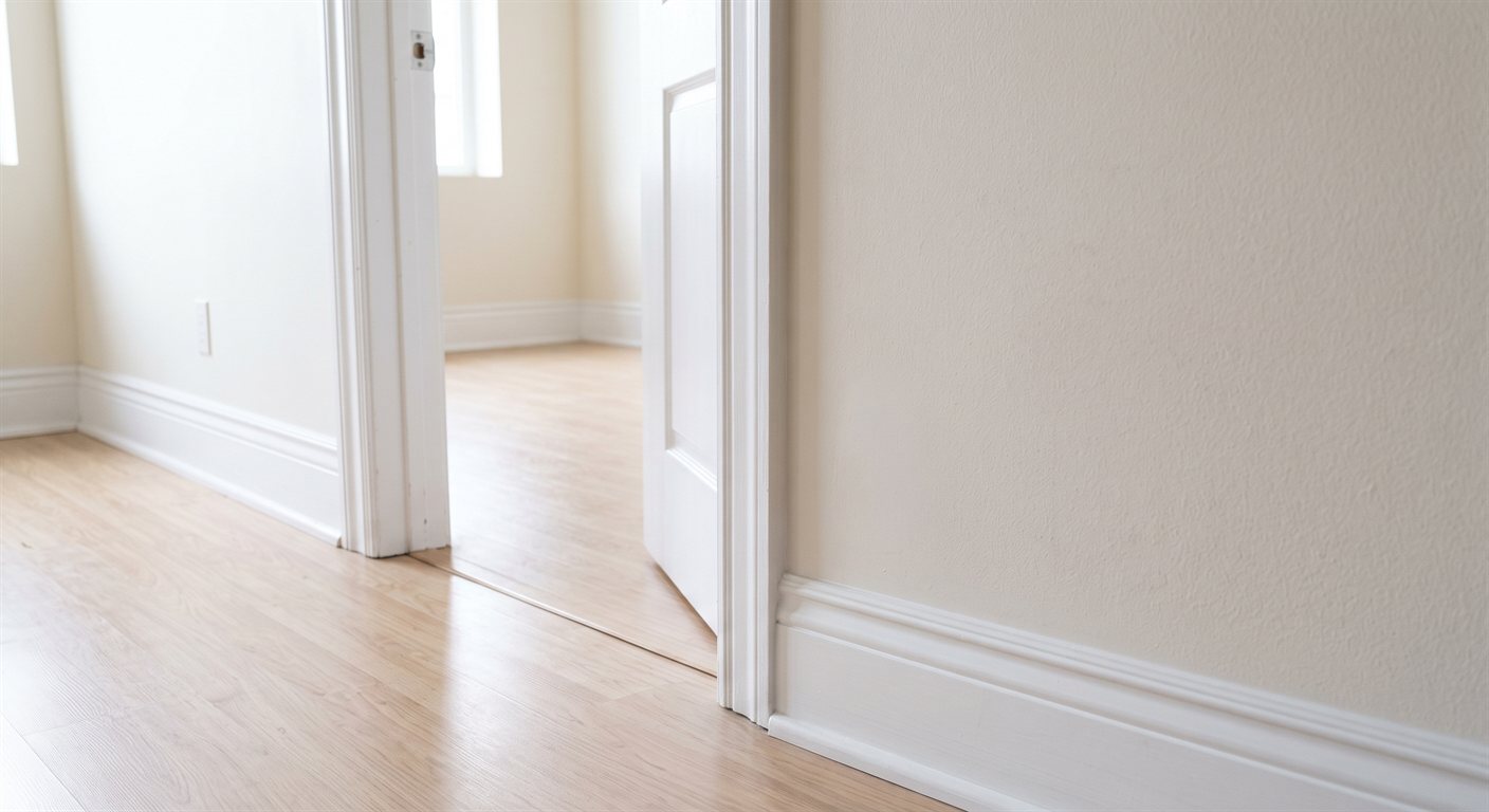 Door frame and baseboard after repair